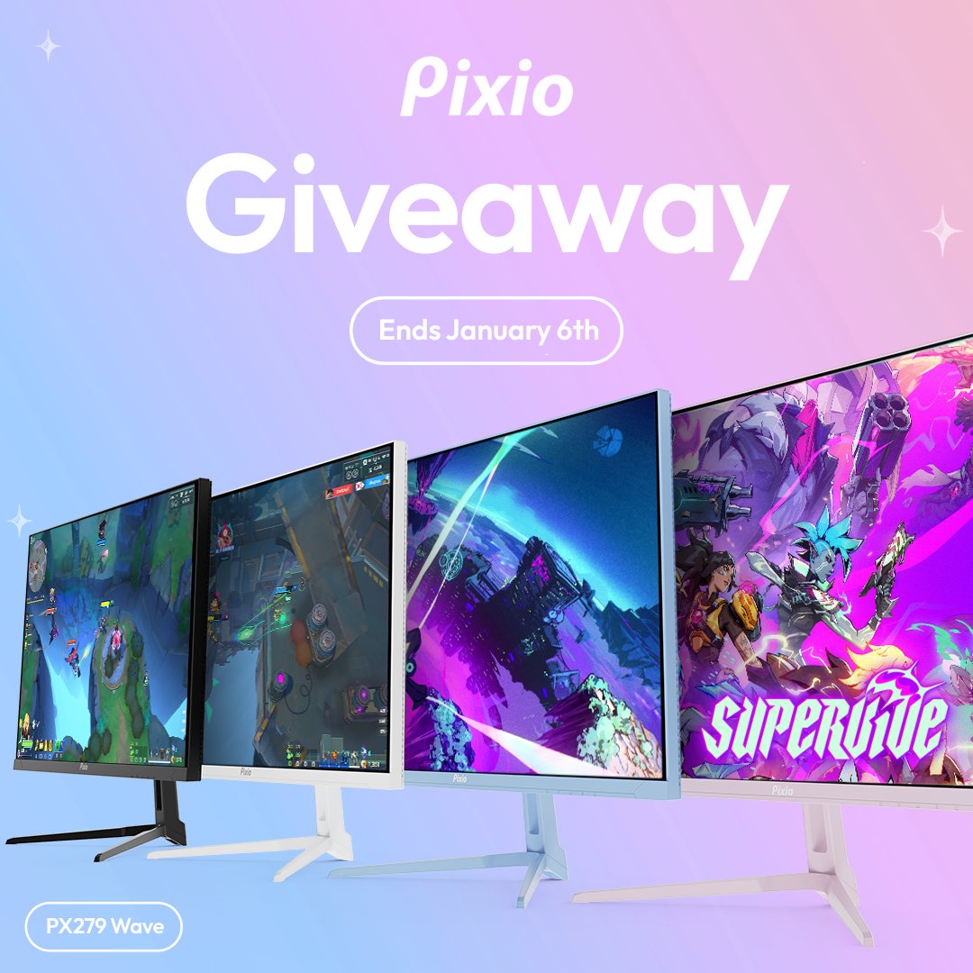 PixioGaming's tweet photo. The holiday season is all about giving, and we’re excited to spread some cheer with another amazing giveaway! 🎁

To celebrate the launch of the PX279 Wave, we’re giving one lucky winner the following prizes:

🖥️ PX279 Wave Monitor (Color of your Choice)
🎮 SUPERVIVE Patron Pack Code

👉 To enter: https://t.co/VD4rOHbR1a
📅 Giveaway ends: January 6th, 2025 at 23:59 PST
🗺️ U.S. only

Elevate your gaming experience and dominate in @playSUPERVIVE with the all-new PX279 Wave monitor. Unleash your full potential with stunning visuals and buttery-smooth performance! 🌊✨

Thank you to Theorycraft Games for providing the Patron Pack Code🥰!

#supervive #giveaway #gaming #monitor
