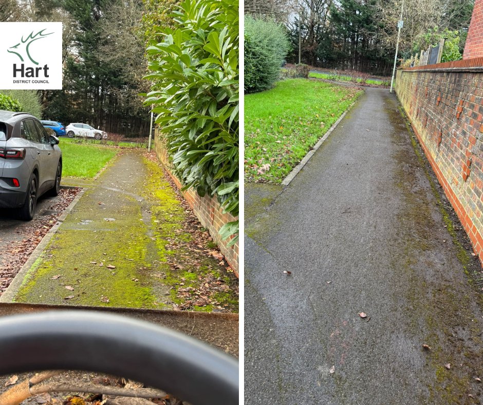HartCouncil's tweet photo. ✨Our grounds and street care team have been out keeping the district tidy and safe over the last few months✨ 

Here are some very satisfying before and after shots 📸 

The team have been clearing paths of leaves and moss, and also cutting back overgrown foliage. https://t.co/ouOubsp75o