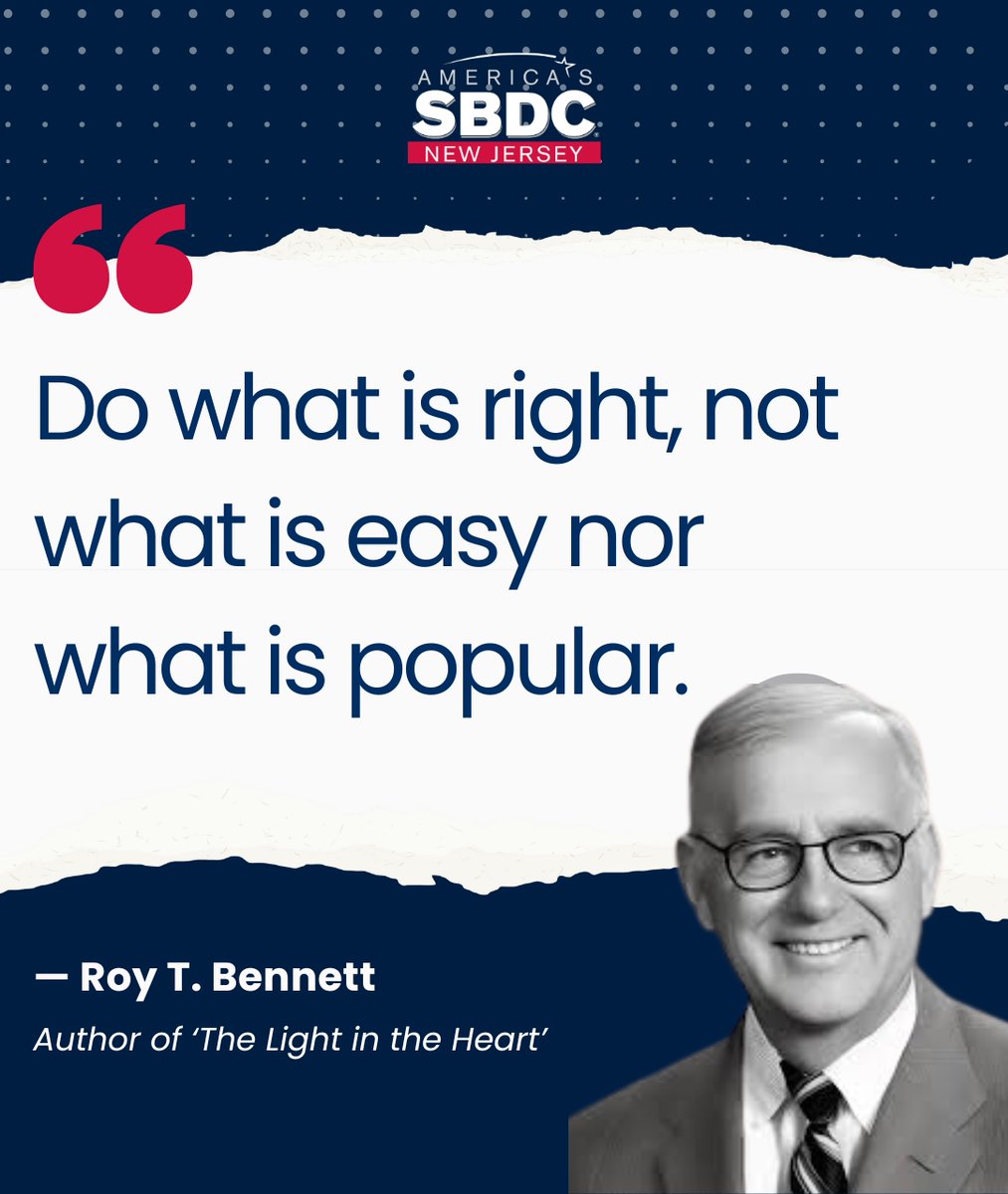Remember, integrity leads to lasting success!

Ready to make bold, right choices for your business? The NJSBDC is here to guide you with expert advice and resources. Let's grow together! 🌟

#SmallBusiness #Motivation #NewJersey #Success