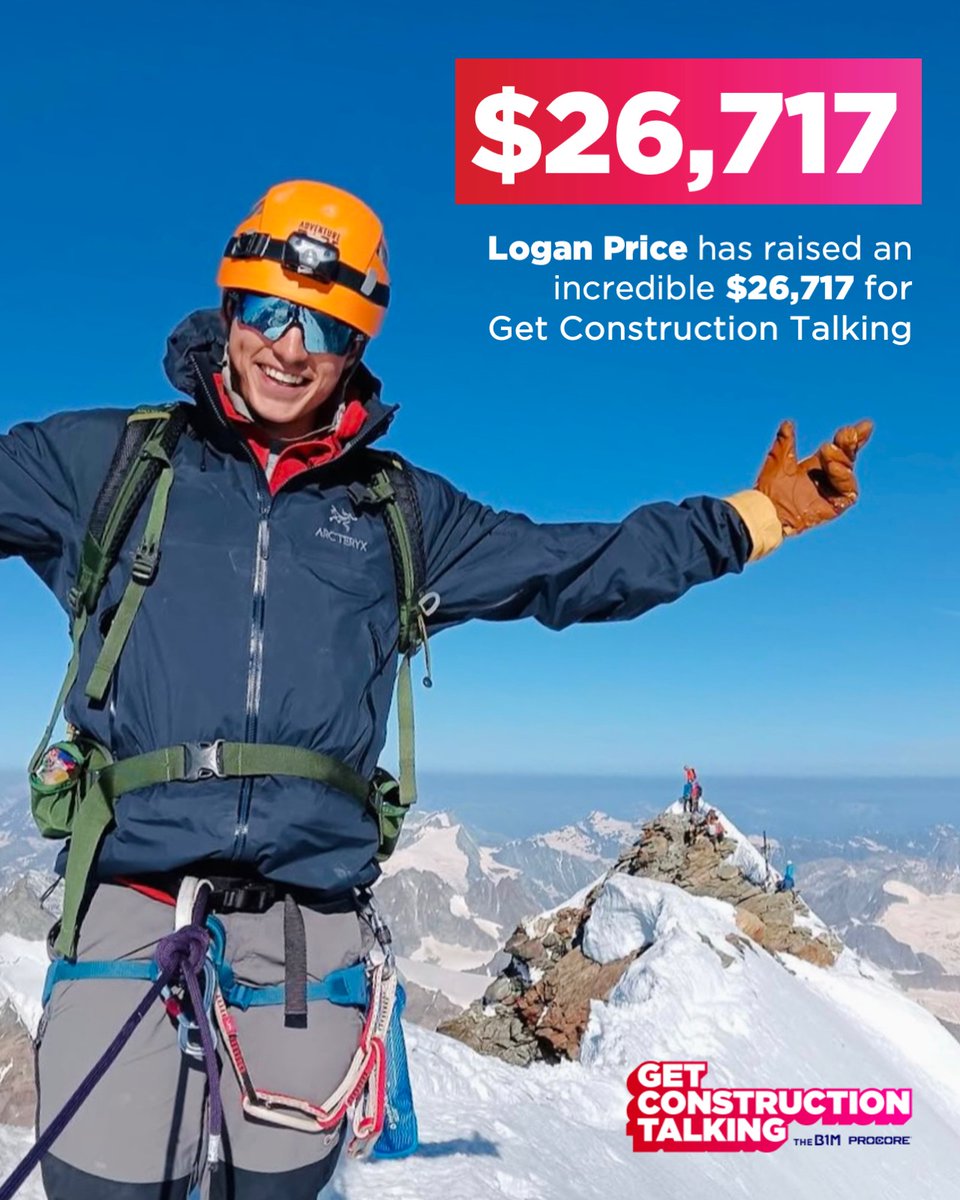 Get Construction Talking (@getconsttalking) on Twitter photo What a legend. Earlier this year the amazing Logan Price climbed the Matterhorn mountain. The numbers are now in, and he's raised an incredible $26,717 for <a href="/GetConstTalking/">Get Construction Talking</a>, a figure that's about to tripled by the team at <a href="/procoretech/">Procore Technologies</a>!!
Massive well done to Logan and a huge What a legend. Earlier this year the amazing Logan Price climbed the Matterhorn mountain. The numbers are now in, and he's raised an incredible $26,717 for <a href="/GetConstTalking/">Get Construction Talking</a>, a figure that's about to tripled by the team at <a href="/procoretech/">Procore Technologies</a>!!
Massive well done to Logan and a huge
