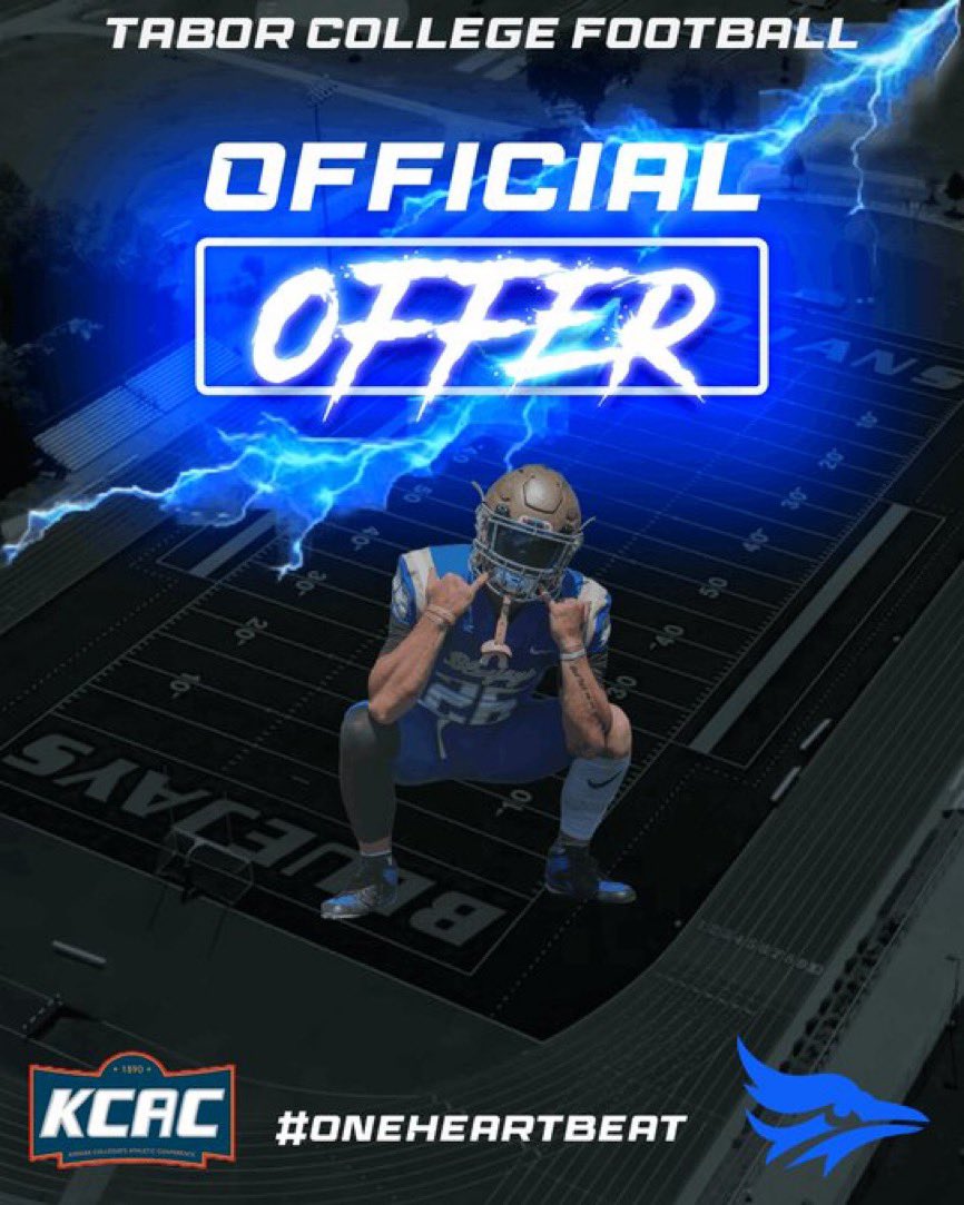 After a good campus visit I am happy and blessed to say I have received my 3rd offer from Tabor College
<a href="/CoachTreyParker/">Coach Trey Parker</a> <a href="/CoachJayDurham/">Coach Jalen Durham</a> <a href="/TwestFB/">Topeka West Chargers FB</a>
