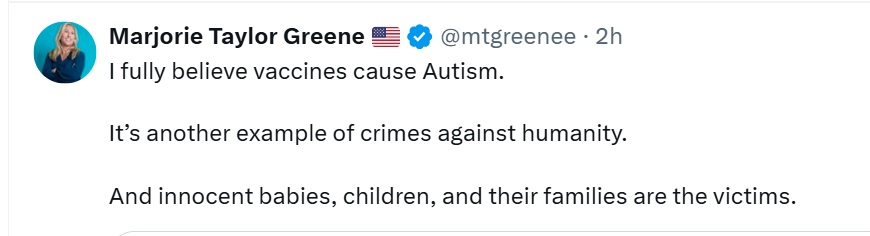 Marge is so stupid. Vaccines don't cause Autism. Space lasers do. Vaccines turn you gay.