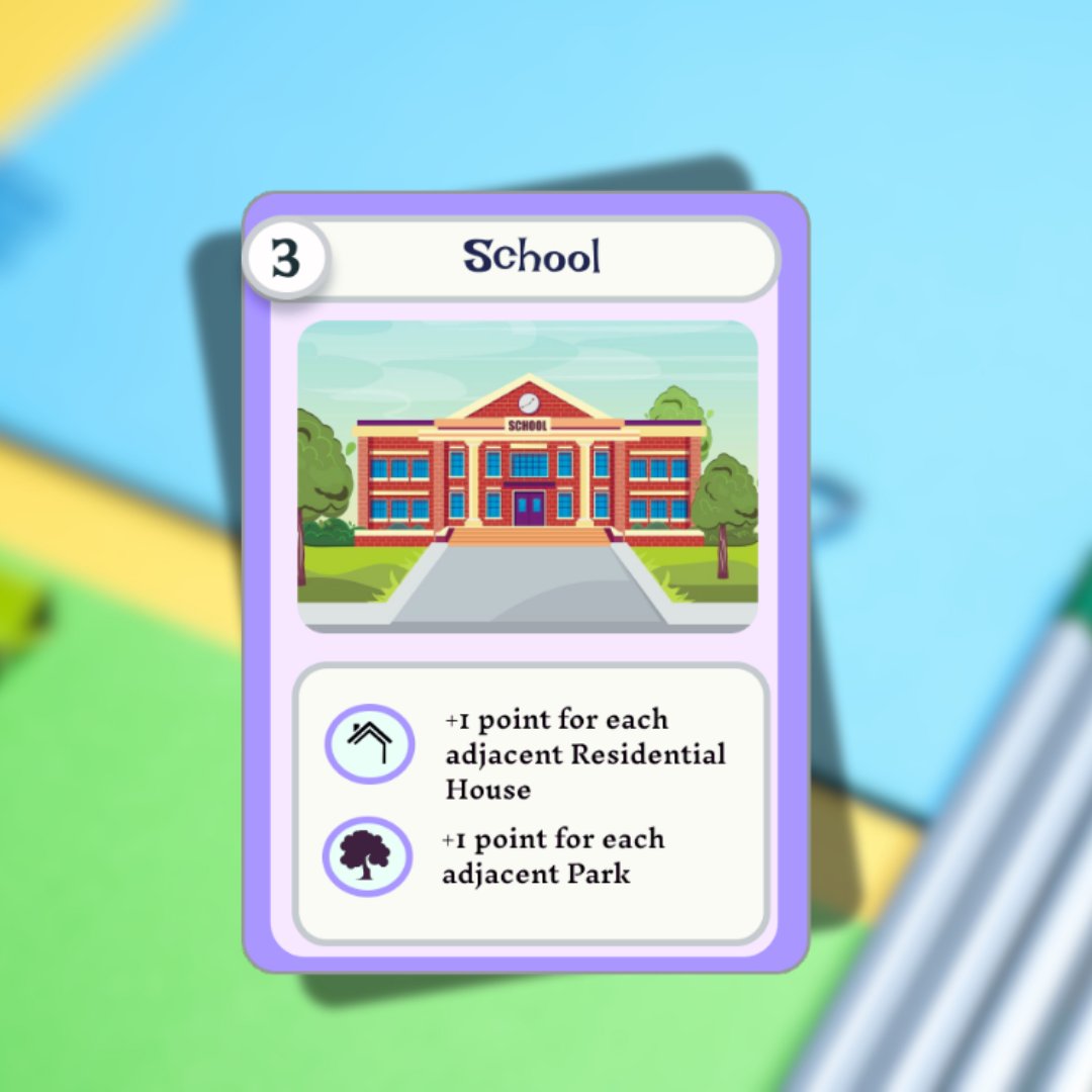 GridCity_'s tweet photo. 🏫 Build the Future with the School Card! 🎓
🏠 +1 point for each adjacent House
🌳 +1 point for each adjacent Park
Balance education &amp; green spaces to grow your perfect city! 🏙️
Where would you place it? 📝
#GridCity #CityBuilder #GameStrategy #BoardGame #CardGame https://t.co/cLNZswzLMC