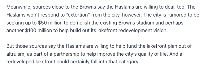 Everyone should be cackling at notion that the Haslams — currently seeking $1.2 BILLION in public subsidies to move from an existing publicly funded facility to an even gaudier one — "won't respond to extortion." neo-trans.blog/2024/12/15/a-b…