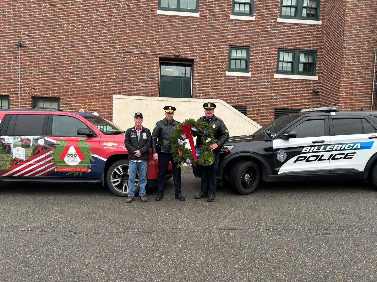 We received this gorgeous wreaths displaying all the armed services flags from <a href="/WreathsAcross/">Wreaths Across America</a> .  We will proudly display this wreath on the Public Safety Memorial