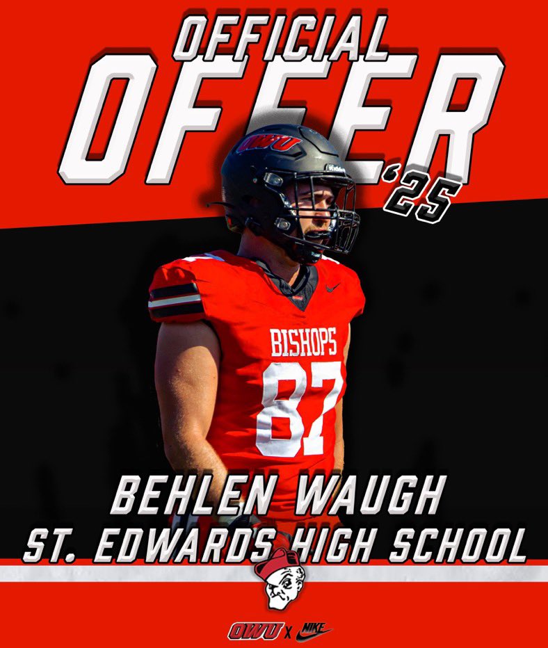 Blessed to receive an offer from <a href="/CoachTomWatts/">Tom Watts</a> to Ohio Wesleyan! #JesusIsLord

<a href="/rawtalentsport1/">rawtalentsports</a> <a href="/DaleRodick/">Dale Rodick II</a> <a href="/SEHS_FOOTBALL/">St. Edward Football</a> <a href="/cullen_waugh/">Cullen Waugh</a>