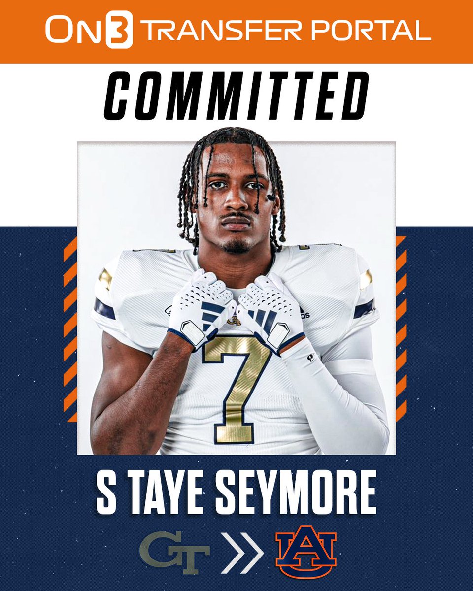 Transfer Portal (@transferportal_) on Twitter photo BREAKING: Georgia Tech safety Taye Seymore has signed with Auburn, per <a href="/PeteNakos_/">Pete Nakos</a>.
Seymore recorded 45 tackles and 2 pass deflections this season.
on3.com/transfer-porta… BREAKING: Georgia Tech safety Taye Seymore has signed with Auburn, per <a href="/PeteNakos_/">Pete Nakos</a>.
Seymore recorded 45 tackles and 2 pass deflections this season.
on3.com/transfer-porta…