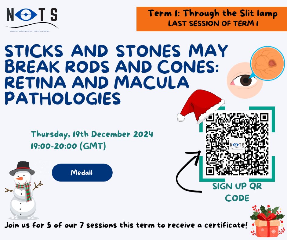 NatOphthalTeach's tweet photo. 👁️✨ Calling All Medical Students and Ophthalmology Enthusiasts!

Join us for Sticks and Stones May Break Rods and Cones 🩺

🗓 Date: Thursday, 19th December  
🕖 Time: 19:00–20:00  
👩‍🏫 Speakers: Umme Alam &amp; Adnan Abdul Aziz (University of Plymouth) https://t.co/NBNdJdodLJ