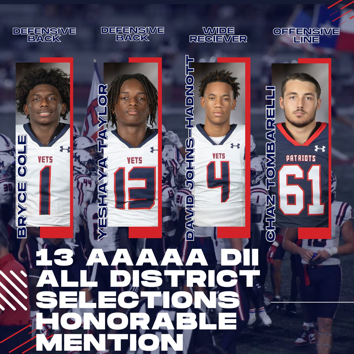 #PATRIOTNATION These guys have earned a spot on the All District 13-5A D2 honorable mentions list! #EETEDT <a href="/JudsonISD/">Judson ISD 🍎</a> <a href="/JISD_ATHLETICS/">Judson ISD Athletics</a> <a href="/SAVeteransHS/">Veterans Memorial High School</a>