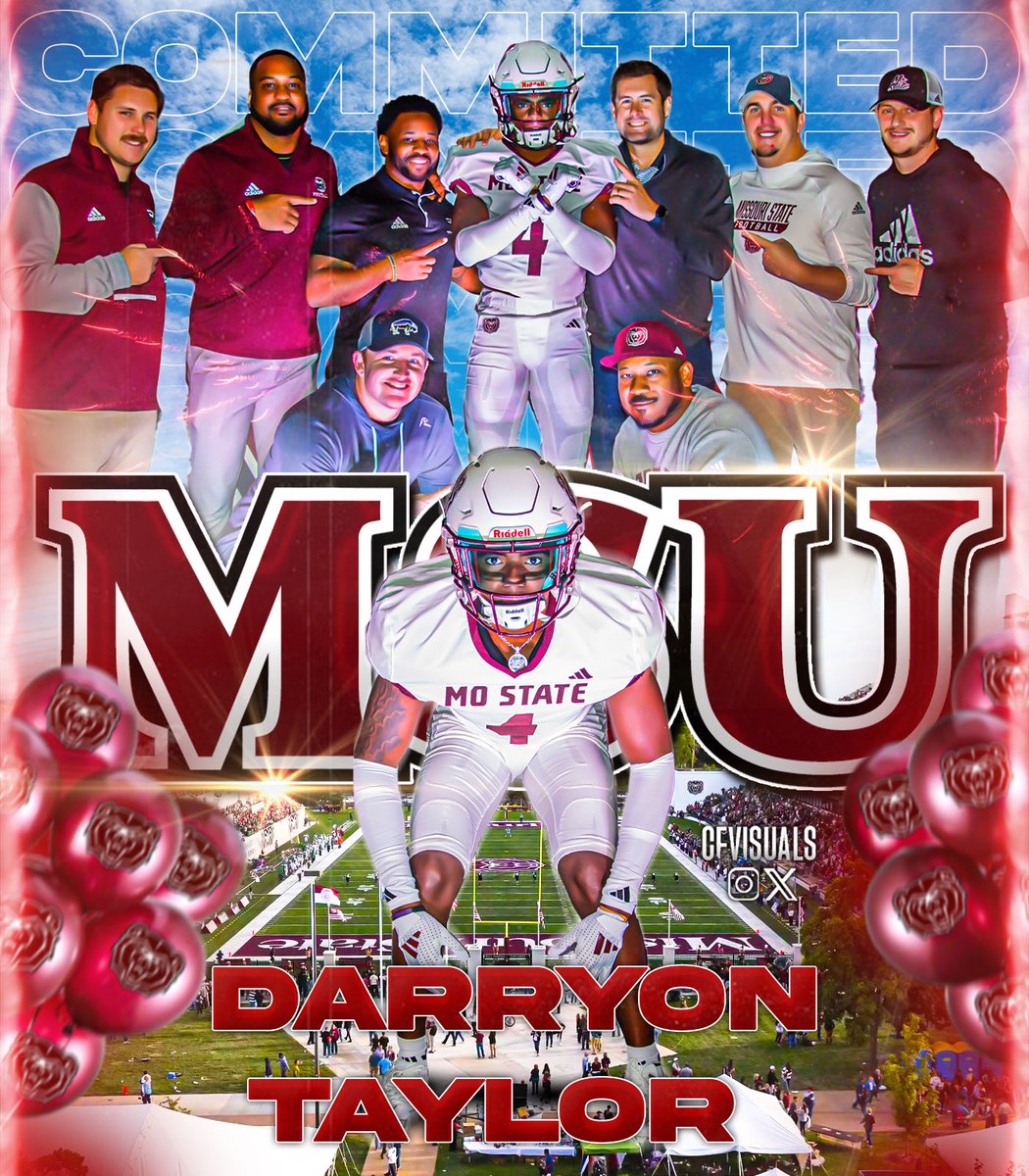 TaylorDarryon's tweet photo. 10000% Commited 4️⃣1️⃣7️⃣ Lets Workk!🐻🔥@Ry_Beard @Coach_CFRANK @_CoachDowning @CoachLDScott @CoachThomas_MSU @Coach_Dennison 
@MoStateFootball https://t.co/WTlN489vz1