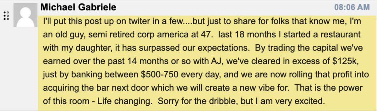 AjTrader7's tweet photo. For those Traders coming tomorrow &amp; Weds for Free to MY Stock Trading Chatroom Service

Meet Michael
Been with #ACT for the last 18 months
He learned the system after a week or 2 and as you can see has made over 125k steady &amp; consistent

This could be YOU

https://t.co/YSvaqBvOSU https://t.co/JAfHucnGdo