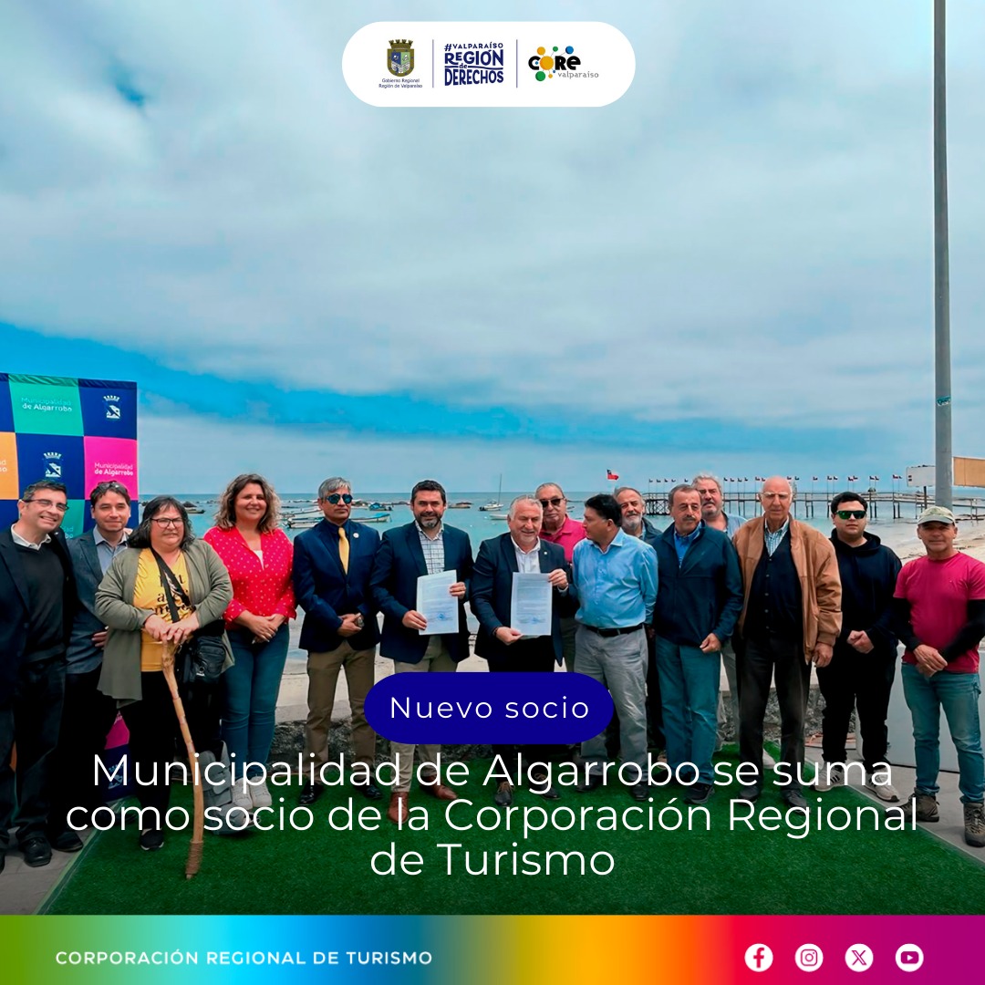 ValparaisoReg's tweet photo. ¡Nuestra Corporación Regional de Turismo de @ValparaisoReg  sigue creciendo! 😍

Hoy con la firma oficial se ha incorporado un nuevo socio que se suma al trabajo colaborativo regional: @Munialgarrobo, quienes se suman a los más de 50 socios de nuestra Corporación🙌

¡Bienvenidos! https://t.co/zPypZd5exn