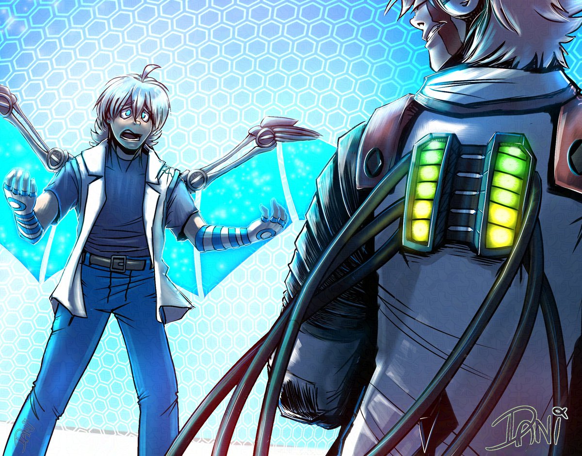 "What are we fighting for?!"

#apolutrosis #aaron #koujiro #fight #android #cyborg #ocs