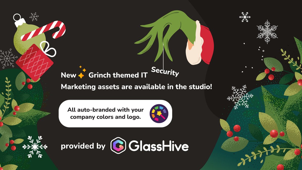 GlassHiveOS's tweet image. 🎄✨We&apos;ve got your back with ready-to-go, holiday-themed marketing assets designed to help you engage your audience while staying secure.

But that’s not all! 🎅 We also have general Happy Holidays, emails and social media posts to help you keep the connection alive. ✨🎄