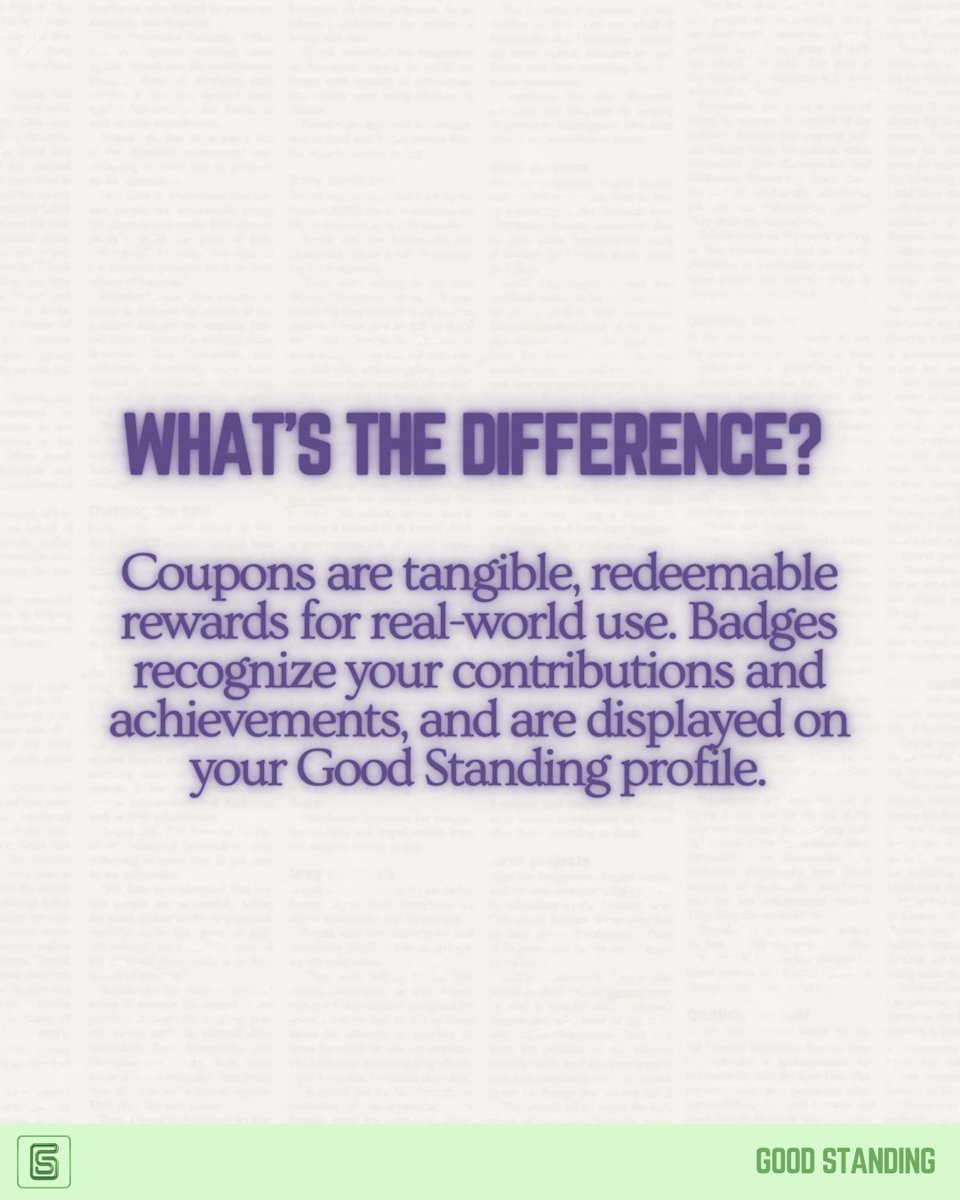 goodstandingapp's tweet image. 💳 Coupons reward your generosity. 🎖 Badges honor your impact. Good Standing turns giving back into a win-win for everyone.  #GoodStanding #GiveBackRewards #VolunteerImpact