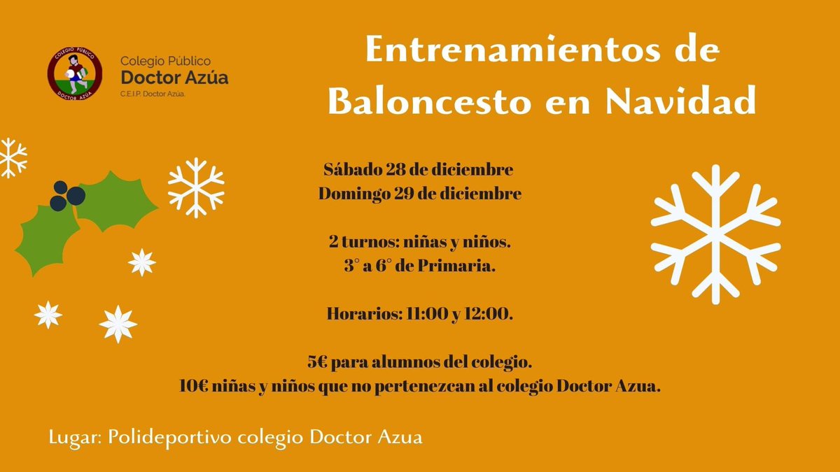 baloncestoazua's tweet photo. ⛹️‍♀️ ENTRENAMIENTOS MINIBASKET EN
NAVIDAD ⛹🏻‍♂️

Benjamines y Alevines, 
¿os animáis a entrenar en Navidad? ¿Trabajamos técnica individual y luego competimos? 
¿Tienes un amigo que no es del cole y quieres entrenar con él? 

Apuntaros los 2!!                            (1/2) https://t.co/EDsFClbcjJ