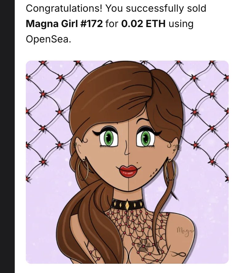 ❣️SOOOLD❣️

HUGE thank you to one of my dearest friends <a href="/ollibrocNFT/">paul</a> for giving home to another Magna Girl in his amazing collection ❤️

I appreciate your love and support of the Magna Project 🥰 
🥳 HAPPY BIRTHDAY🥳 

BE SURE u follow him and check his AWESOME collections❣️