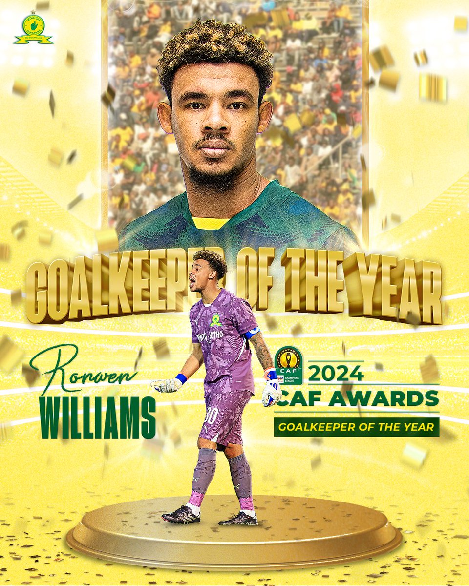 Masandawana's tweet photo. 🏆 𝗚𝗢𝗔𝗟𝗞𝗘𝗘𝗣𝗘𝗥 𝗢𝗙 𝗧𝗛𝗘 𝗬𝗘𝗔𝗥 🏆

The number 1️⃣ shot-stopper on the continent! Ronwen Williams claims the CAF Goalkeeper of the Year award! 👏🌍

The Yellow Nation salutes you, Ronza! 👆

#Sundowns #CAFAwards2024 https://t.co/jJi2QSodLm