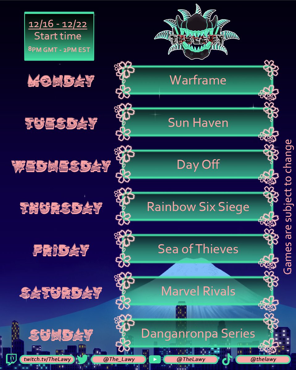 The_Lawy's tweet photo. I'm realizing my schedules look about the same every week! lol 
But this is this weeks schedule! https://t.co/YS7rb5vJQS