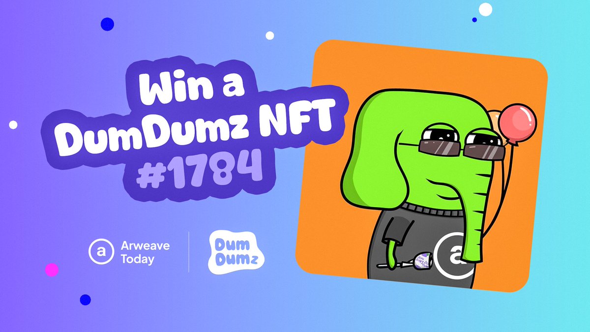 Good news.
​
We’ve partnered with <a href="/dumdumznfts/">DumDumz</a> to offer 1 lucky Arweave Today reader a DumDumz NFT (#1784 to be precise). The DumDumz floor price is currently over 26 $AR, so this is a great opportunity to explore Atomic Assets on AO. NFA.

Giveaway Rules
From Tuesday 17 to