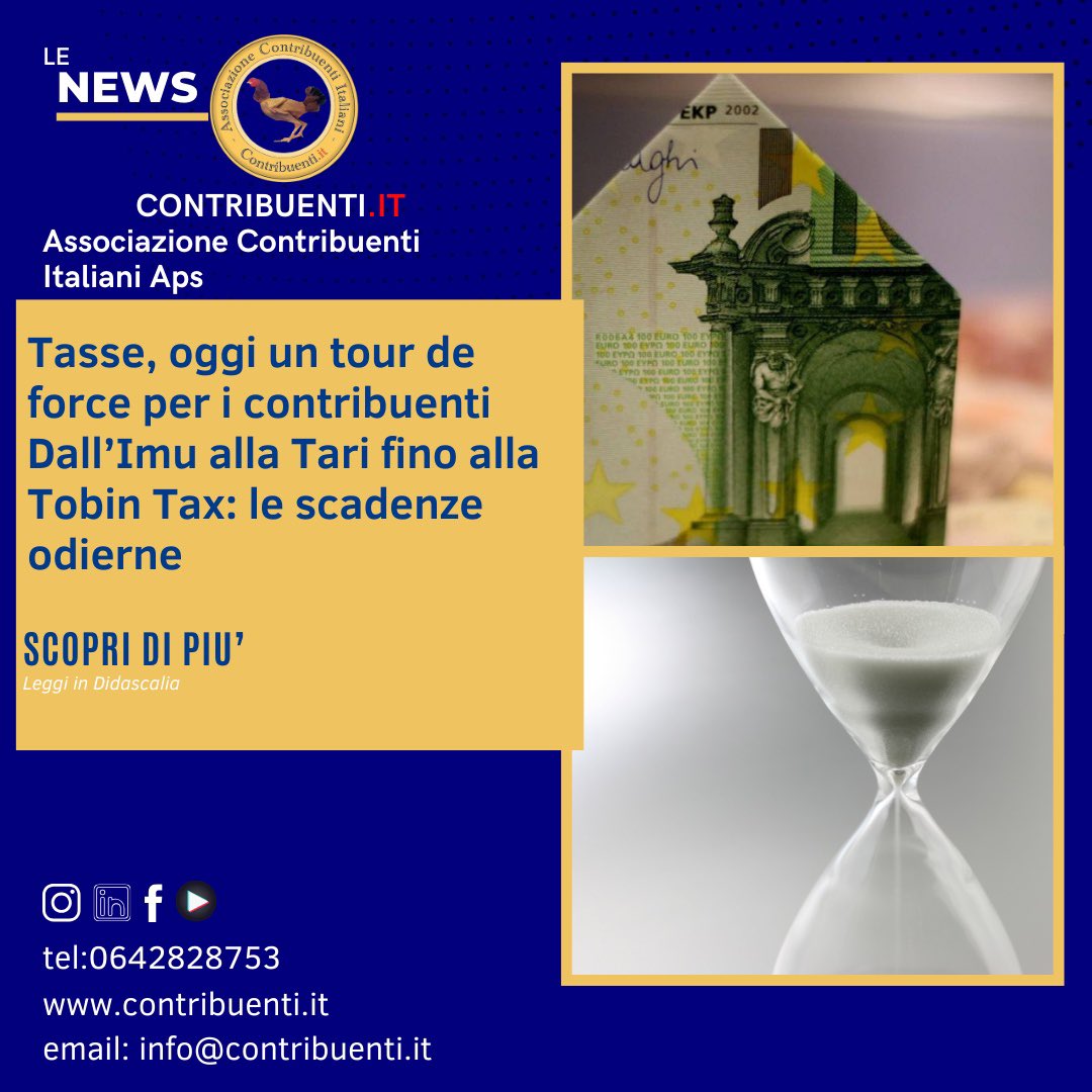 Contribuenti_it's tweet photo. 💡 Per non perderti tra gli adempimenti contatta https://t.co/quIkma8Xu2 - Associazione Contribuenti Italiani APS per informazioni, assistenza e supporto.
📞 Iscriviti o rinnova la tua quota associativa oggi stesso!
Sul sito https://t.co/pZTfT9FQOI
O al numero 0642828753 https://t.co/H4N4GmUxer