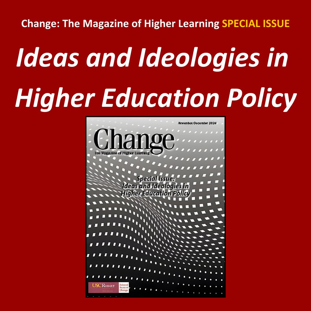 USCPullias's tweet photo. Be sure to check out this new, special issue of @ChangeHigher, edited by @ethanris and David R. Johnson. The theme is "Ideas and Ideologies in Higher Education Policy," and includes excellent work from @HMccambly, @quinnmulroy, Antar Tichavakunda, Allison Palmadessa, Mike Hoa Nguyen, Barrett Taylor, Brendan Cantwell, Joy Ann Williamson-Lott, Jeremy Wright-Kim, and more!

@AdriannaKezar, @kcculver, @USCRossier, @jwrightkim 
 
https://t.co/A6zOqFk9uq