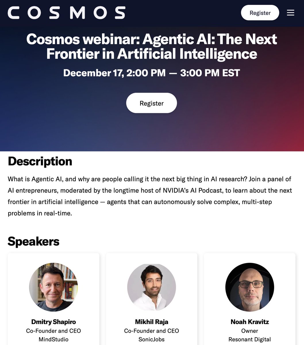 One day left until this AWESOME panel discussion on Agentic AI with <a href="/noahkravitz/">Noah Kravitz</a>, <a href="/dmitry/">Dmitry Shapiro</a>, and <a href="/MikhilRaja/">Mikhil Raja</a> is happening! Come join with all your unanswered questions on #Agentic #AI :)
cosmos.vastdata.com/dec-24-panel/