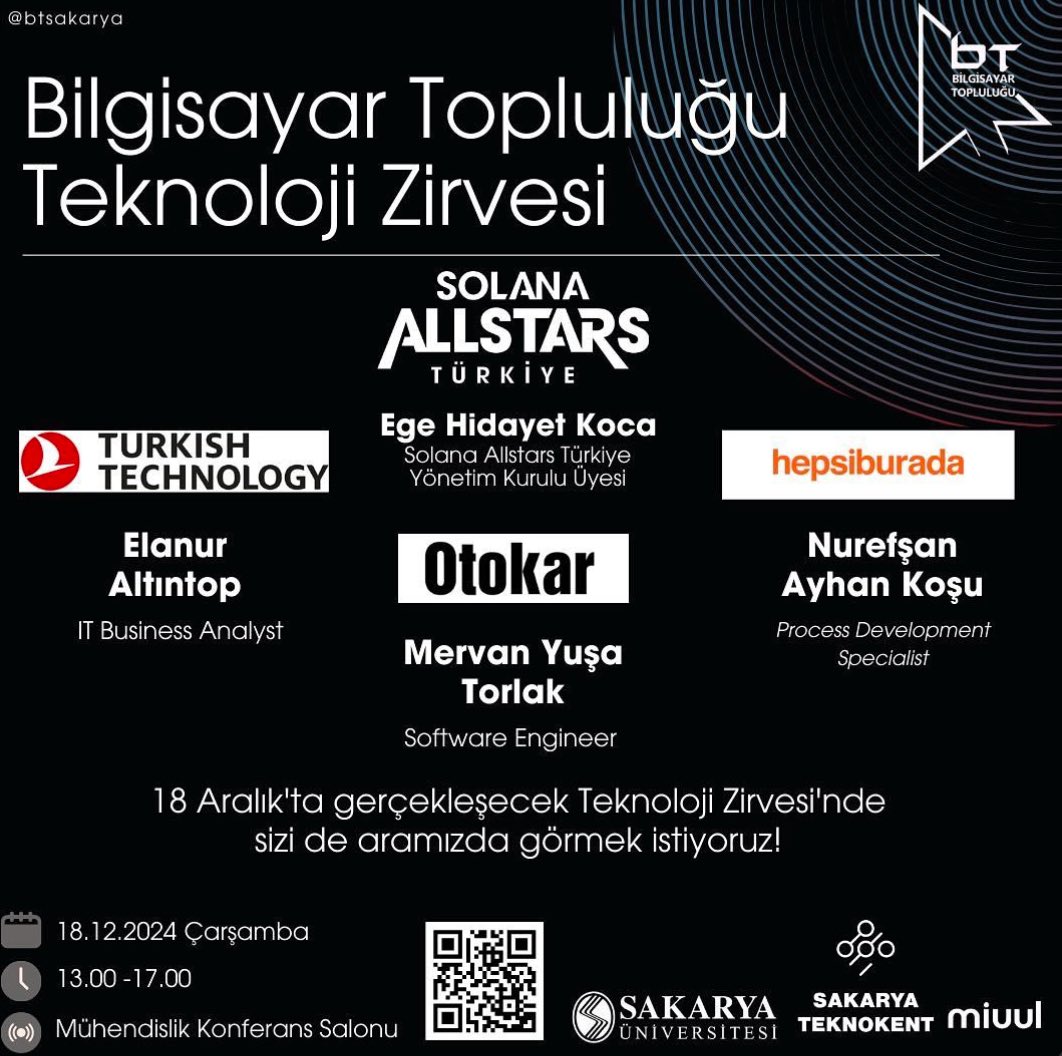 18 Aralıkta Sakarya Üniversitesi Bilgisayar Topluluğu’nun konuğuyum 🎤🙌🏻 Konumuz : Teknoloji Yazılım Havacılık