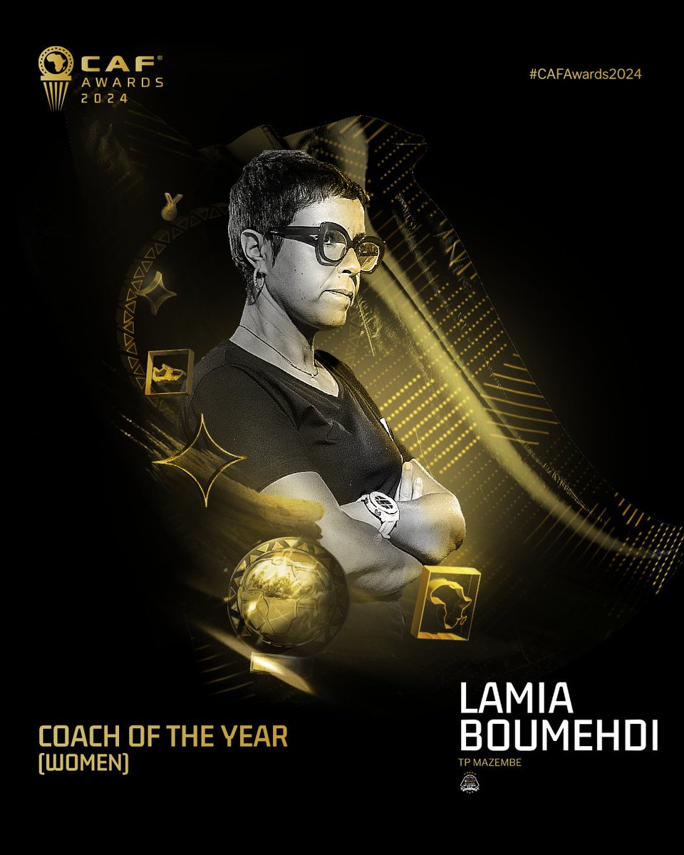 CAF_Online's tweet photo. Ingenious. Creative. History-maker. 🧠 

Of course, it is 𝐋𝐚𝐦𝐢𝐚 𝐁𝐨𝐮𝐦𝐞𝐡𝐝𝐢, your Women’s Coach of the Year! 

#CAFAwards2024 https://t.co/WAyW5jq3ki