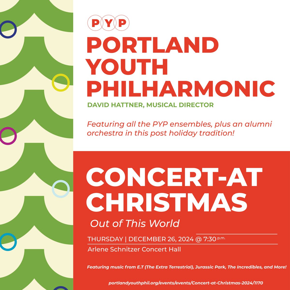 pdxyouthphil's tweet photo. 🎄✨ Celebrate the season with PYP’s Concert-at-Christmas! 🎶 Music from E.T., Jurassic Park, &amp; more, featuring all PYP ensembles + alumni orchestra!

📅 Dec 26, 7:30 PM
📍 Arlene Schnitzer Concert Hall

🎟 Tickets: https://t.co/grmk6hGYas https://t.co/W8H7Euw44n