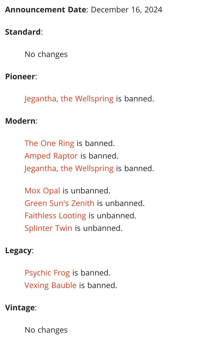 arsonistsrefuge's tweet photo. Today's Banned and Restricted announcement; 
I don't even play Modern and I know this is big https://t.co/6y5T7XBkBY