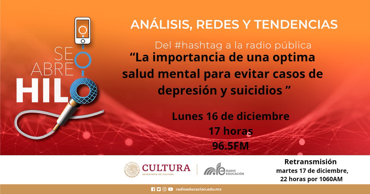 Prepare preguntas y comentarios hoy hablamos de #SaludMental y #DepresiónNavideña con la Dra. Carolina Santillán de <a href="/FESI_UNAM/">FES Iztacala UNAM</a>, Psicóloga Silvia Edith Morales y <a href="/dryariparedes/">undoctorsinbata</a>.
Conducen <a href="/Ruidodepalabras/">Zósimo Díaz</a> y <a href="/vicospato/">Víctor Bárcenas</a>.
