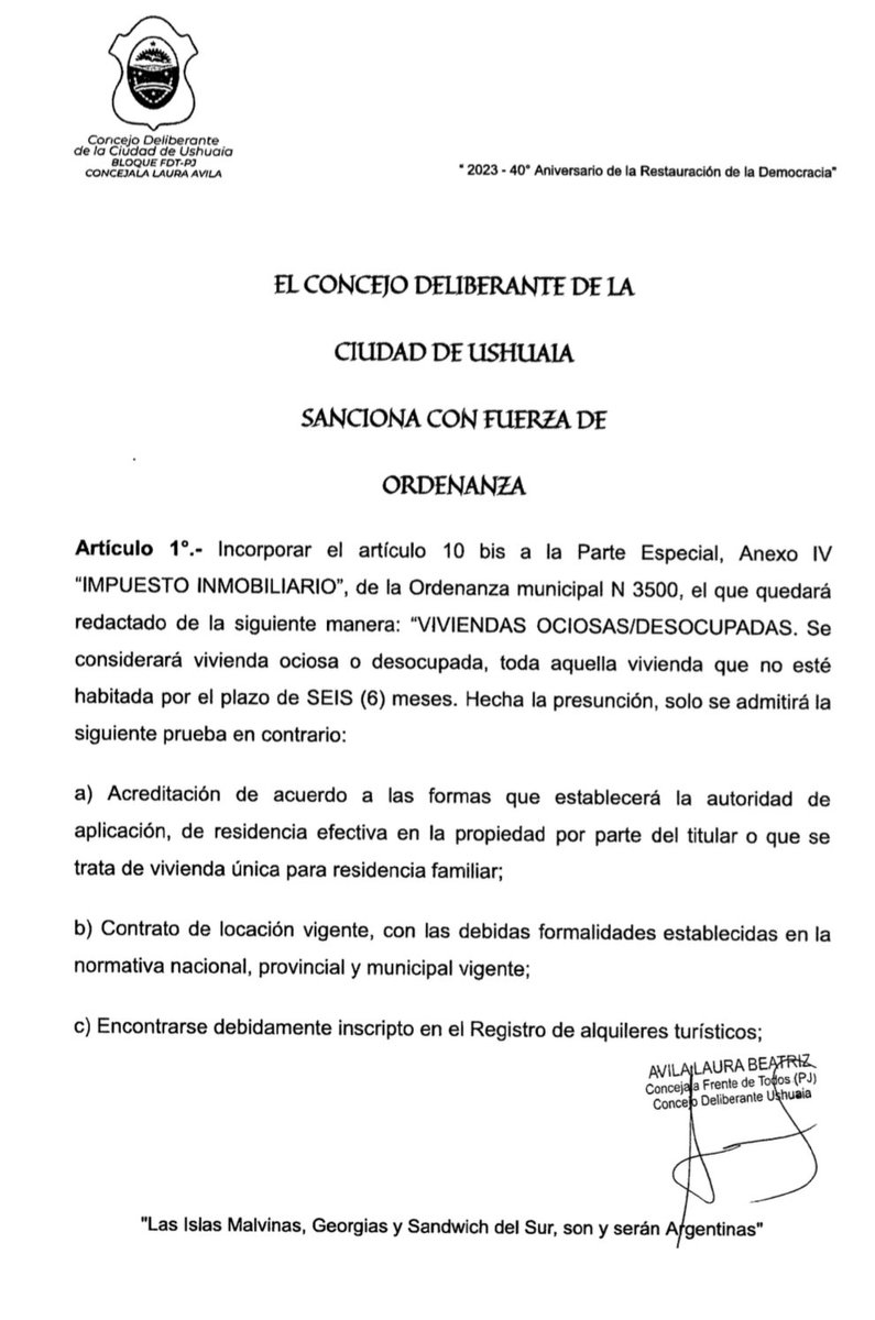 agustcot's tweet image. Este miércoles, a pedido del oficialismo, el Concejo Deliberante de Ushuaia tratará el proyecto de ordenanza MÁS COMUNISTA y SOVIETICO de su historia.
Les dejo el proyecto para que lo vean. Me ahorro los comentarios así lo leen ustedes mismos.