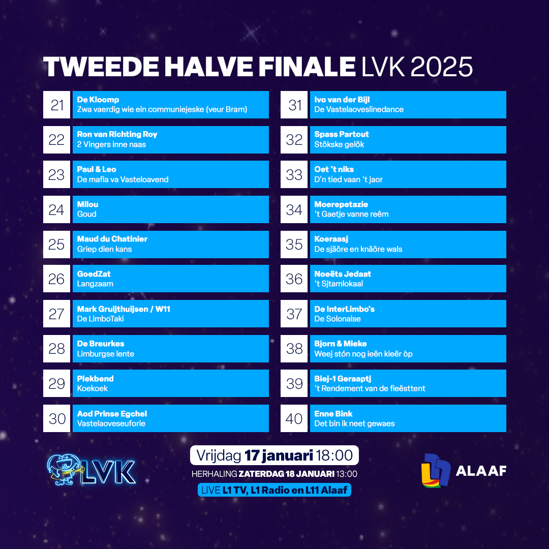 Weer een heerlijk lijstje: de tweede halve finale van het LVK is bekend! 🤩 #LVK2025