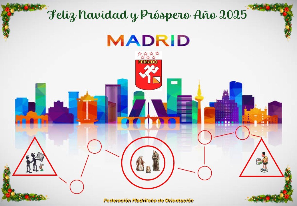 OrientaGetafe's tweet photo. Feliz Navidad y Próspero Año 2025, que el año nuevo venga lleno de salud y triunfos para la Federación madrileña de orientación https://t.co/UIY8NkV81p