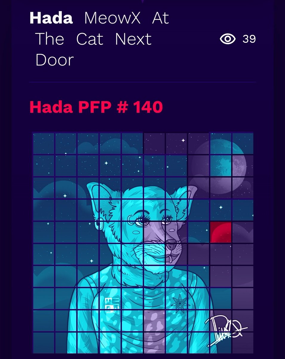 HadaNFT's tweet photo. Hada MeowX At The Cat Next Door - PFP #140
10 π§© in a row possible ππ₯³
77% issued
None on sale π
We have a candidate #GoRow
https://t.co/yLZZYDdXl8 https://t.co/hc1wCXyb4r