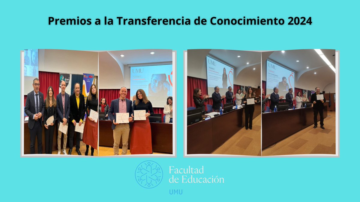 Facultad Educación UM (@educacionum) on Twitter photo 🎓 Enhorabuena a nuestro profesorado reconocido en los Premios de Transferencia de Conocimiento 2024:
🏆 Pedro Miralles Martínez.
🏆 Mª del Mar Sánchez Vera y José Luis Serrano.
🏆 Catalina Guerrero Romera.
¡Orgullo de Facultad! 💙✨
#PremiosTransferenciaUMU #EducaciónUMU 🎓 Enhorabuena a nuestro profesorado reconocido en los Premios de Transferencia de Conocimiento 2024:
🏆 Pedro Miralles Martínez.
🏆 Mª del Mar Sánchez Vera y José Luis Serrano.
🏆 Catalina Guerrero Romera.
¡Orgullo de Facultad! 💙✨
#PremiosTransferenciaUMU #EducaciónUMU