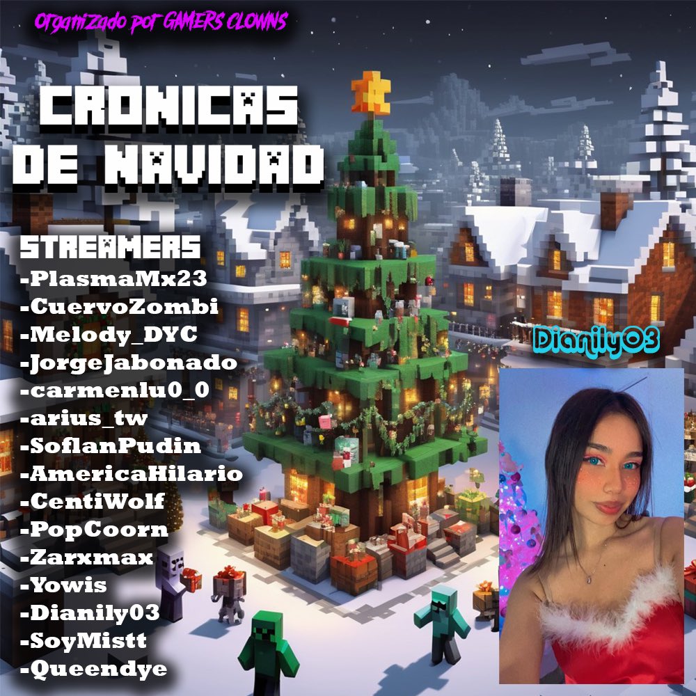 ⛏️BIENVENIDOS A CRÓNICAS DE NAVIDAD⛏️
Me invitaron a un server de Minecraft con temática de navidad, magia y dragones 💜🐉
El evento empieza hoy a las 7:00 pm hora CDMX🇲🇽 (5:00 pm hora Tijuana)
Los veo en mi canal de twitch twitch.tv/dianily03 
#MinecraftCronicasDeNavidad 🎄
