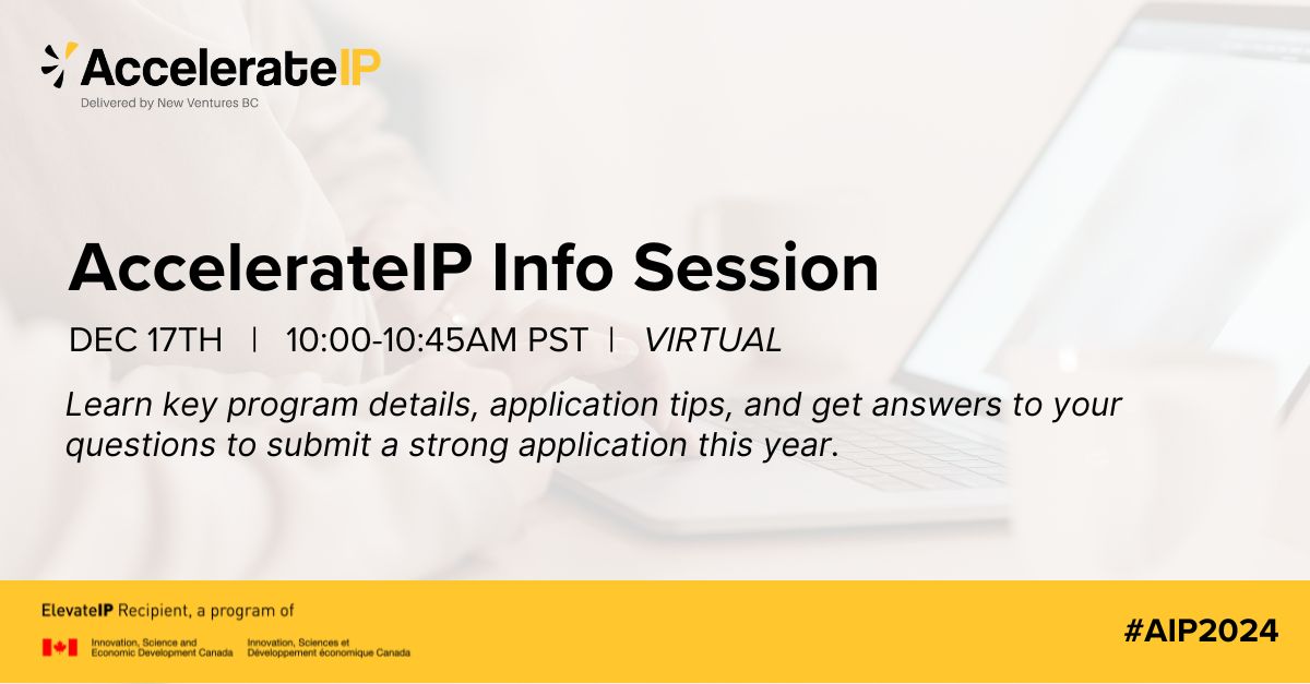 The AccelerateIP Info Session is Tomorrow! 📣

Stream 3 applications are open until Jan 23, 2025—don’t miss the info session for a chance to learn about the application process and ask questions live!
👉 ow.ly/E7Sz50Us12k