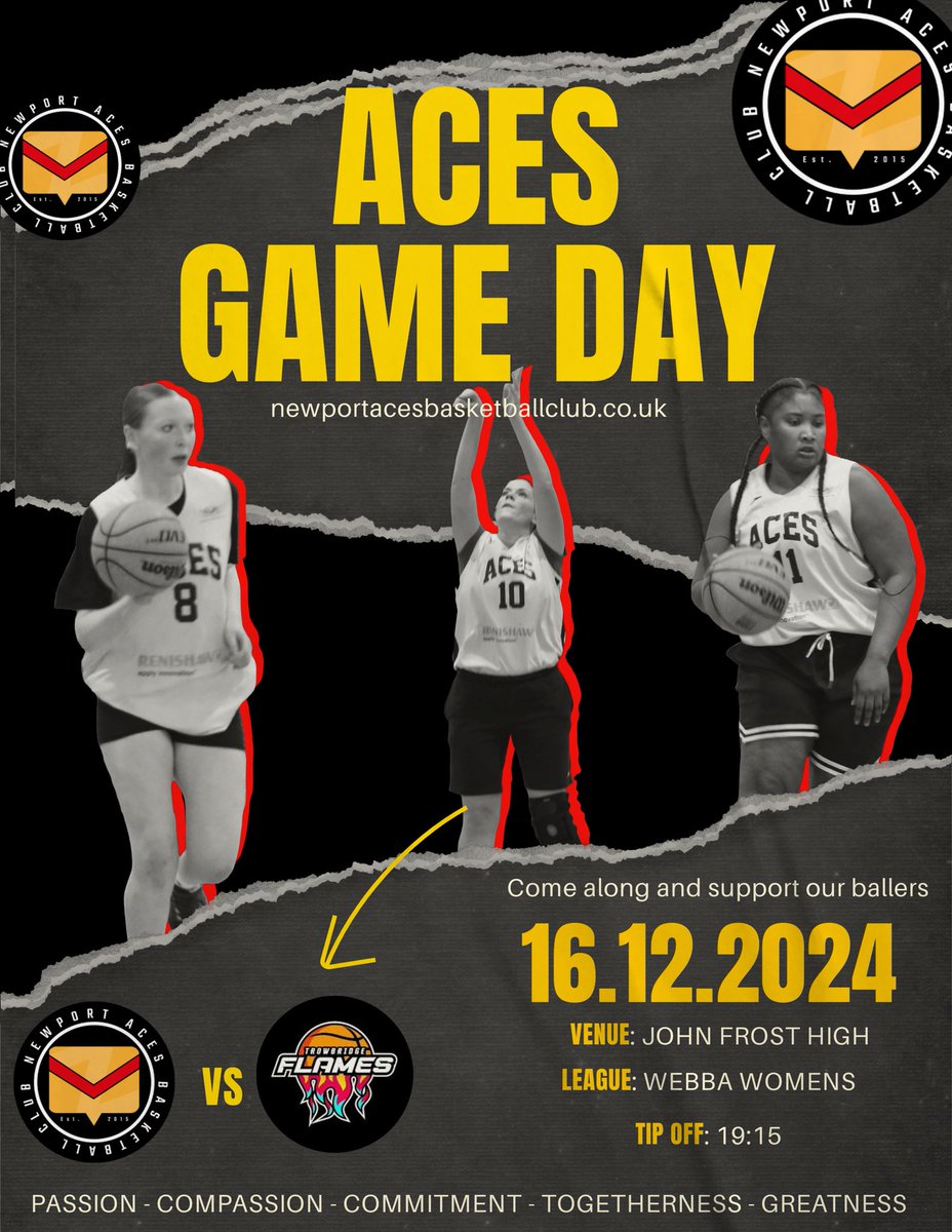 Acesbball's tweet photo. 🚨Game Day🚨

Join us home tonight for our women’s last game of 2024! 🎉

Aces V Trowbridge Flames 
@webba_league 

⏰7:15pm
📍John Frost High 

#Newport #Acesbasketball #womensbasketball #homegame #femaleinsport #shecanplay #newportbasketball #ballout https://t.co/KUjLINiZQp