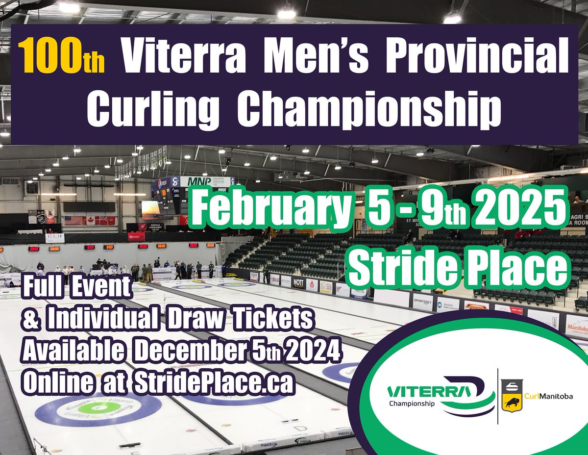 Get your tickets for the 2025 Viterra Championship in Portage la Prairie and don’t miss out on the action! 🥌

Visit specialevents.strideplace.com to purchase your tickets so you can see who will be crowned Team Manitoba live in person! 🦬 

#TeamManitoba #VitteraChampionship 💛🤎