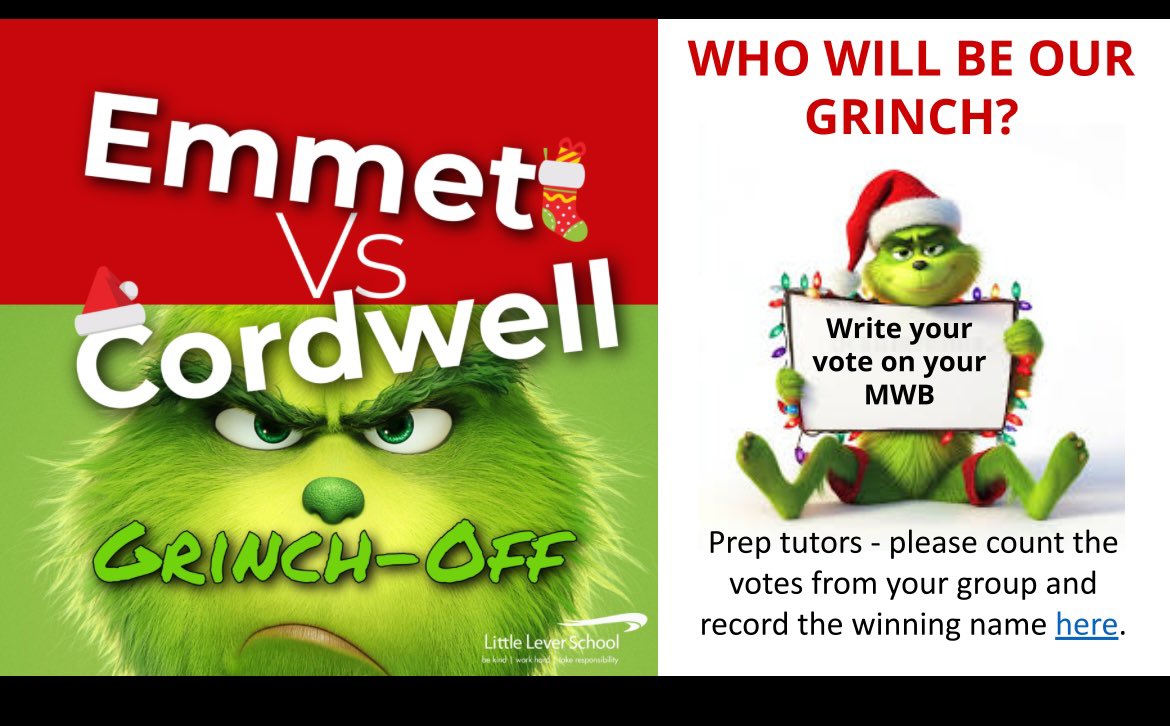 Linda Emmett (@lindaemmett4) on Twitter photo Votes are being counted after the grinch-off ballot today. Iโve a terrible feeling itโll be a green Wednesday for me!!! The outfit is out and ready for the grand reveal tomorrow!!! ๐ฑ๐ฑ๐ฑ <a href="/LeverSchool/">Little Lever School</a> #FestiveFun #emmettvcordwell #grinch Votes are being counted after the grinch-off ballot today. Iโve a terrible feeling itโll be a green Wednesday for me!!! The outfit is out and ready for the grand reveal tomorrow!!! ๐ฑ๐ฑ๐ฑ <a href="/LeverSchool/">Little Lever School</a> #FestiveFun #emmettvcordwell #grinch