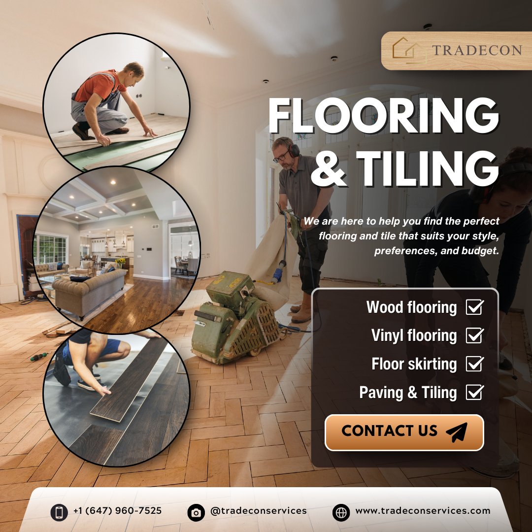 tradecon_inc's tweet photo. Looking for the most reliable flooring and tiling services in the GTA? Contact us today!

How to book with us:
- Call at: +1 (647) 960-7525
- Email at: info@tradeconservices.com
- Visit our website (link in bio) to learn more!

#CustomFlooring #FlooringServices #GTAhomes https://t.co/KPxvtJOXMJ