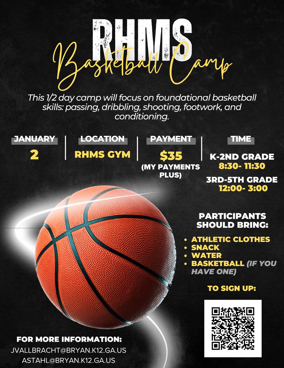 Our middle school basketball program is hosting a youth camp from grades K-5th grade on January 2nd! Please see the attached flyer and consider signing your child up! #BTH