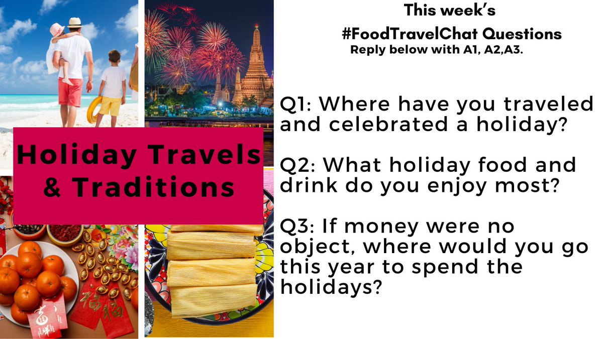Real Food Traveler (@realfoodtravel) on Twitter photo Let’s #FoodTravelChat about great destinations and holiday traditions to celebrate.
Reply to questions w/ “Quote"+#FoodTravelChat so we see it. Include📸too!
Follow our Team @adventuringgal <a href="/carollivestoeat/">Carol Vu</a> <a href="/ChrisPappinMCC/">Christine & Gary Pappin Dream Vacations</a> <a href="/ourtastytravels/">Our Tasty Travels</a> + host <a href="/realfoodtravel/">Real Food Traveler</a> Let’s #FoodTravelChat about great destinations and holiday traditions to celebrate.
Reply to questions w/ “Quote"+#FoodTravelChat so we see it. Include📸too!
Follow our Team @adventuringgal <a href="/carollivestoeat/">Carol Vu</a> <a href="/ChrisPappinMCC/">Christine & Gary Pappin Dream Vacations</a> <a href="/ourtastytravels/">Our Tasty Travels</a> + host <a href="/realfoodtravel/">Real Food Traveler</a>