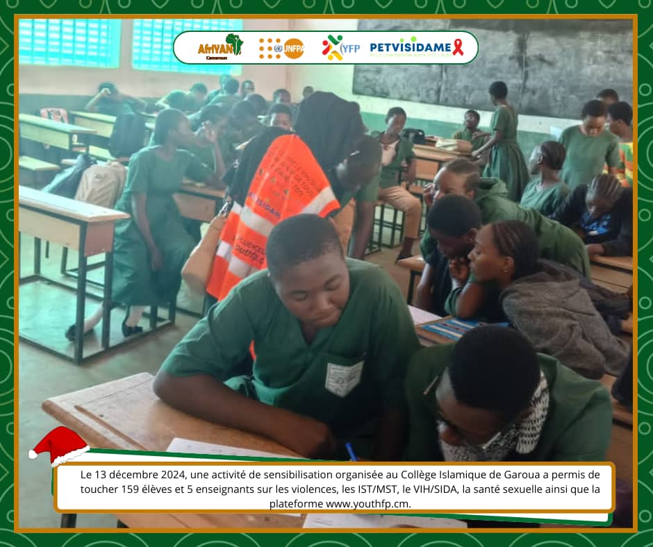 AfriYAN_Camer's tweet photo. Impact significatif des #WebInfluenceursNord: 100 👫 du Collège Baptiste de Djamboutou à #Garoua sensibilisés aux #VBG &amp; #SSR. Grâce à cette action, ils ont décidé de se protéger en s'inscrivant sur https://t.co/O8xhbrb2V1 pr en savoir + sur le #VIH/SIDA &amp; la #PTME.

#PETVISIDAME https://t.co/fAL41Z1F7Y