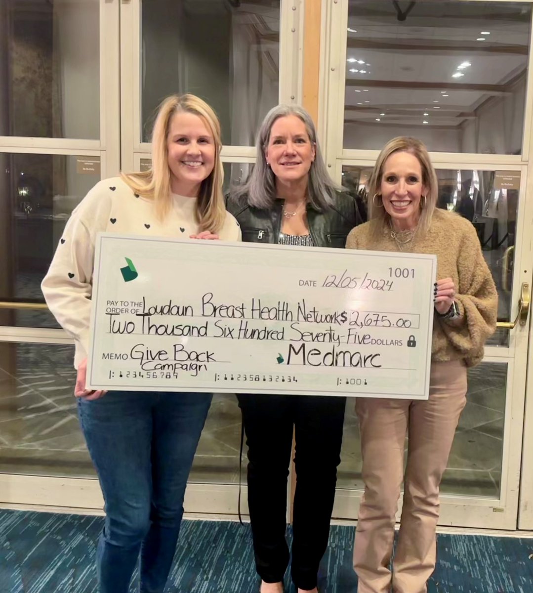 MedmarcIns's tweet image. Loudoun Breast Health Network, a Medmarc Give Back 2024 winner, receives a $2,675 donation. They offer support to newly diagnosed breast cancer patients. Since June 2007, LBHN has been an all-volunteer non-profit aiding Loudoun County residents.

#Medmarc45 #CharitableGiving