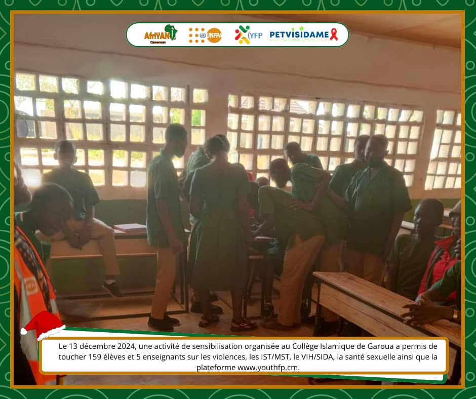 AfriYAN_Camer's tweet photo. Impact significatif des #WebInfluenceursNord: 100 👫 du Collège Baptiste de Djamboutou à #Garoua sensibilisés aux #VBG &amp; #SSR. Grâce à cette action, ils ont décidé de se protéger en s'inscrivant sur https://t.co/O8xhbrb2V1 pr en savoir + sur le #VIH/SIDA &amp; la #PTME.

#PETVISIDAME https://t.co/fAL41Z1F7Y