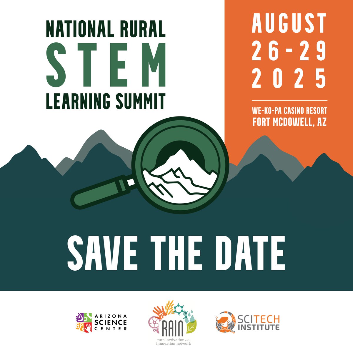 Arizona Science Center (@azsciencecenter) on Twitter photo Calling all educators! SAVE THE DATE The National Rural STEM Learning Summit Returns in August.
--
Questions or to learn more about sponsorships, speaker opportunities or exhibiting onsite? Contact Cathy Wylet at wyletc@azscience.org or 602.820.4247. Calling all educators! SAVE THE DATE The National Rural STEM Learning Summit Returns in August.
--
Questions or to learn more about sponsorships, speaker opportunities or exhibiting onsite? Contact Cathy Wylet at wyletc@azscience.org or 602.820.4247.