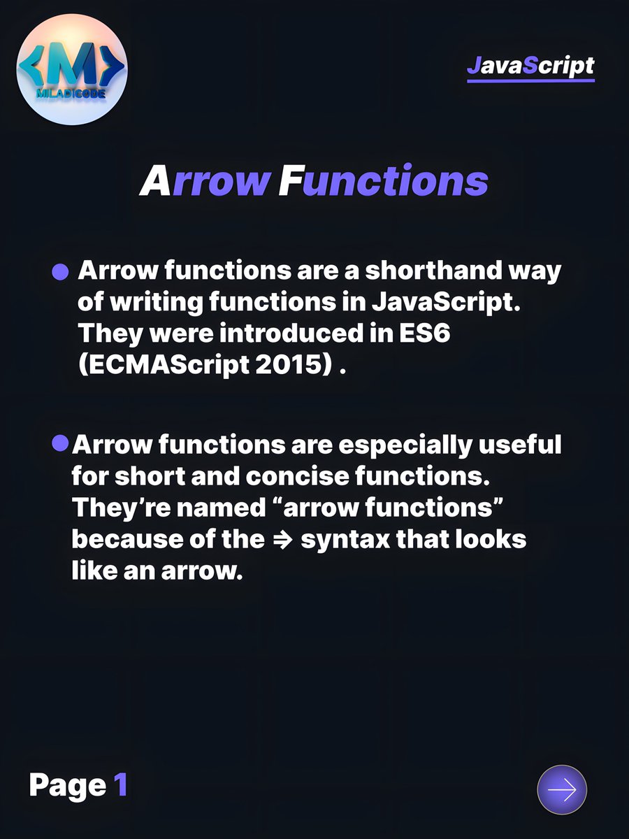 Miladi_Code's tweet photo. Arrow functions in JavaScript 🤔
Watch tutorial on YouTube: https://t.co/2ewAo13z89 https://t.co/XtLiVHqbS3